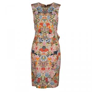 Pre Owned Alexander McQueen Floral Kaleidoscope Print Sleeveless Belted Cocktail Dress M