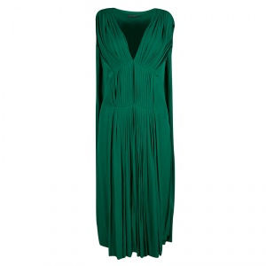 Pre Owned Alexander McQueen Emerald Green Knit Pleated Sleeveless Midi Dress M