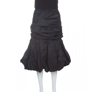 Alexander McQueen Black Ruched Silk Layered Balloon Skirt M 
