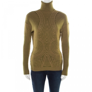 Alexander McQueen Green Patterned Knit Wool Turtleneck Sweater L