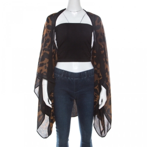 Alexander McQueen Brown Ocelot Printed Silk Chiffon Cape (One Size) 