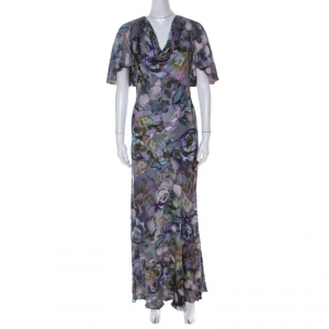 Alexander McQueen Multicolor Floral Printed Cowl Neck Maxi Dress S