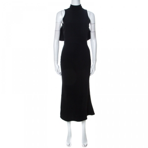 Pre Owned Alexander McQueen Black Crepe Ruffled Open Back Sleeveless Dress S