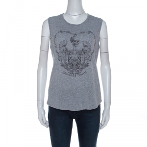 Alexander McQueen Grey Skeleton Printed Cotton Jersey Tank Top S