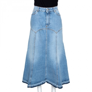 Pre Owned Alexander McQueen Blue Light Washed Denim Flared Skirt M 