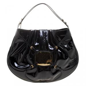 Alexander McQueen Black Patent Leather Clover Hobo