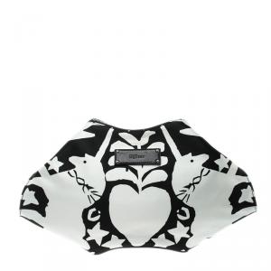Alexander McQueen White/Black Printed Satin Medium De Manta Clutch