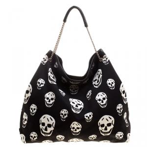 Alexander McQueen Black Skull Print Canvas Tote