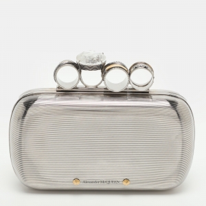 Pre Owned Alexander McQueen Knuckle Silver Tone Metal Clutch