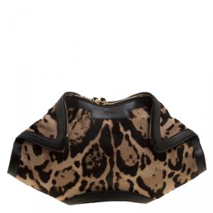 Alexander McQueen Leopard Print Calfhair Medium De Manta Clutch