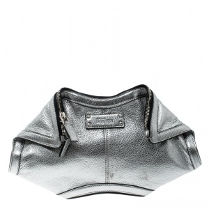 Alexander McQueen Metallic Silver Leather Small De Manta Clutch