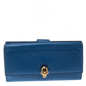 Alexander McQueen Blue Leather Skull Wallet