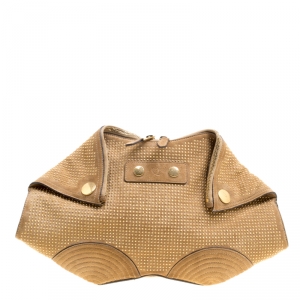 Pre Owned Alexander McQueen Light Brown Suede Medium Studded De Manta Clutch