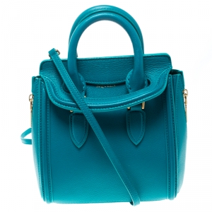 Alexander McQueen Teal Leather Mini Heroine Top Handle Shoulder Bag