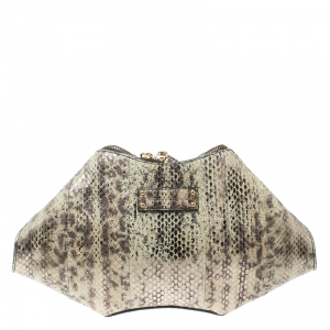 Pre Owned Alexander McQueen Beige/Gold Python Small De Manta Clutch