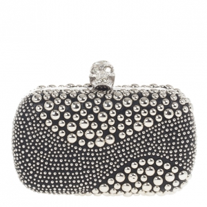 Pre Owned Alexander McQueen Silver Studded Skull Box Clutch