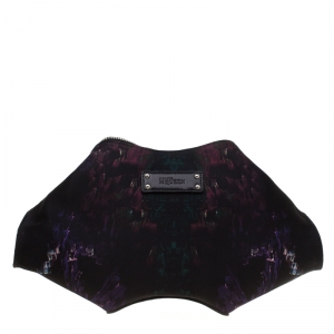 Alexander McQueen Black Printed Satin Small De Manta Clutch