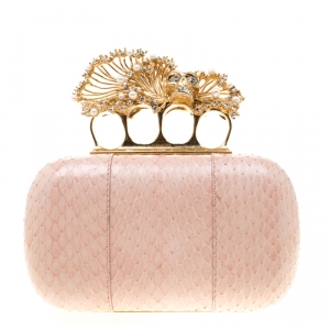 Alexander McQueen Peach Python Crystal Skull Clutch