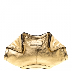 Pre Owned Alexander McQueen Gold Metallic Leather Medium De Manta Clutch
