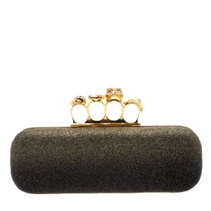 Pre Owned Alexander McQueen Black/Gold Ombre Glitters Skull Knuckle Clutch