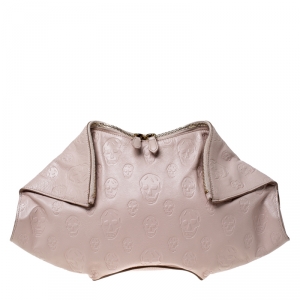 Pre Owned Alexander McQueen Blush Pink Leather Medium Skull De Manta Clutch