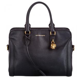 Pre Owned  Alexander McQueen Black Leather Skull Padlock Satchel
