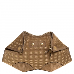 Pre Owned Alexander McQueen Light Brown Suede Medium Studded De Manta Clutch