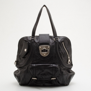 Pre Owned Alexander McQueen Black Leather Flapper Satchel 
