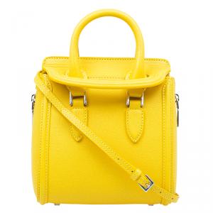 Pre Owned Alexander McQueen Yellow Woven Grain Leather Mini Heroine Shoulder Bag