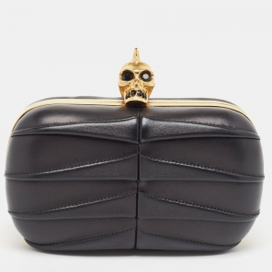 Pre Owned Alexander McQueen Black Leather Skull Box Clutch