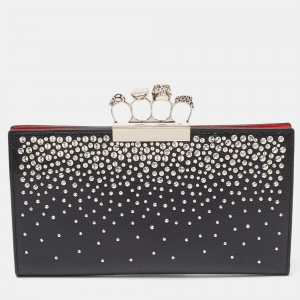 Alexander McQueen Black Leather Studded Knuckle Flap Clutch