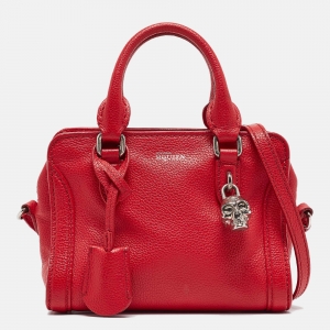 Pre Owned Alexander McQueen Red Leather Mini Padlock Bag
