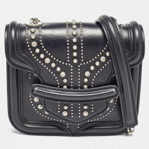 Pre Owned Alexander McQueen Black Leather Mini Studded Heroine Crossbody Bag