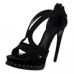 Pre Owned Alexander McQueen Black Suede Armadillo Studded Platform Sandals Size 39.5