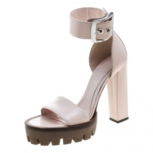 Pre Owned Alexander McQueen Blush Pink Leather Ankle Strap Platform Sandals Size 39