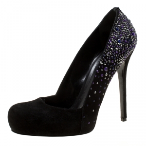 Pre Owned Alexander McQueen Black Suede Crystal Embellished Pumps Size 40