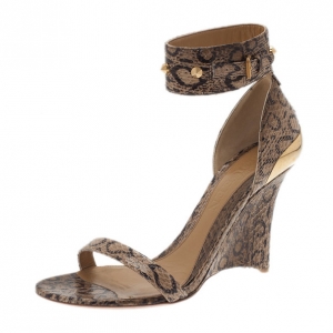Alexander McQueen Beige Python Ankle Strap Wedges Size 38.5