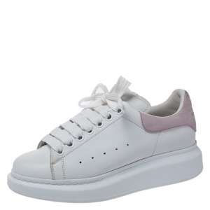Pre Owned Alexander McQueen White Leather And Pink Suede Platform Sneakers Size 37