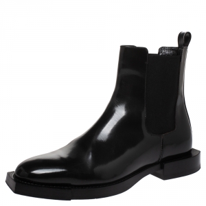 Pre Owned Alexander McQueen Black Leather And Elastic Slip On Ankle Boots Size 38.5