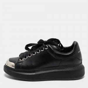 Pre Owned Alexander McQueen Black Leather Larry Oversized Sneakers Size 35