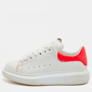 Pre Owned Alexander McQueen White/Coral Leather Oversized Sneakers Size 38