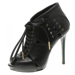 Pre Owned Alexander Mcqueen Black Leather Lace Up Ankle Boots Size 39