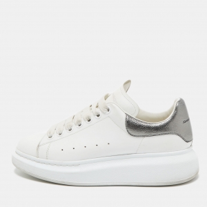 Pre Owned Alexander McQueen White/Grey Leather Oversized Sneakers Size 38.5