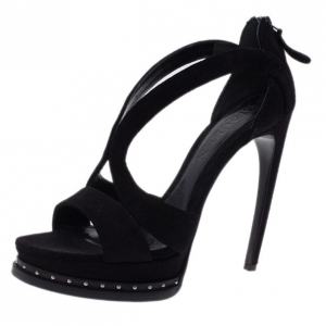Alexander McQueen Black Suede Armadillo Studded Platform Sandals Size 40