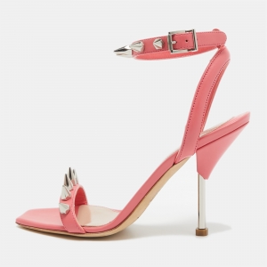 Alexander McQueen Pink Leather Spike Ankle Strap Sandals Size 36.5