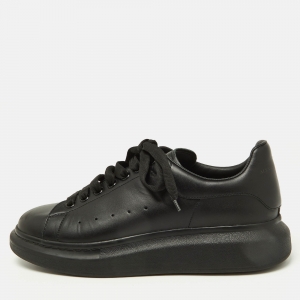 Pre Owned Alexander McQueen Black Leather Oversized Low Top Sneakers Size 44.5