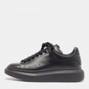 Alexander McQueen Black Leather Oversized Court Sneakers Size 39