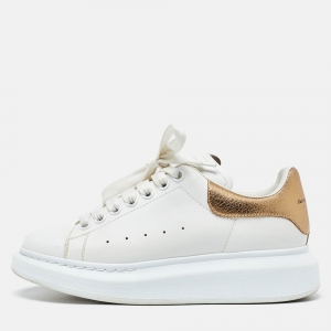 Alexander McQueen White/Gold Leather Oversized Sneakers Size 37