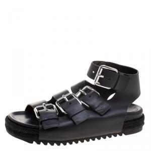 Alexander Wang Black Buckle Detail Leather Idina Espadrille Flat Sandals Size 40