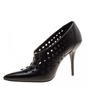 Alexander Wang Black Perforated Leather Magdalenda Cutout Ankle Booties Size 37